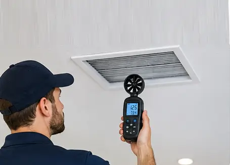 Technician conducting final airflow testing